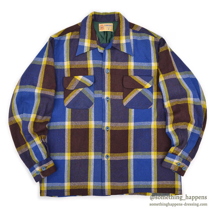 ~1950's TOWNCRAFT DE LUXE PLAID WOOL SHIRT ... M