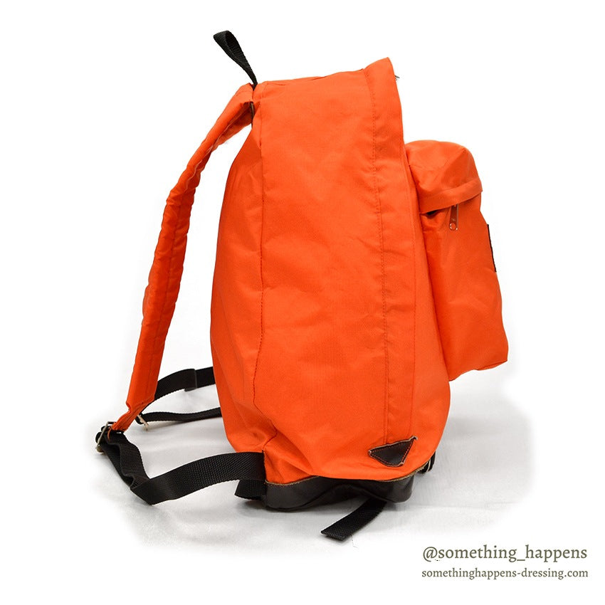 1970's EDDIE BAUER ORANGE NYLON/LEATHER RUCK SACK...