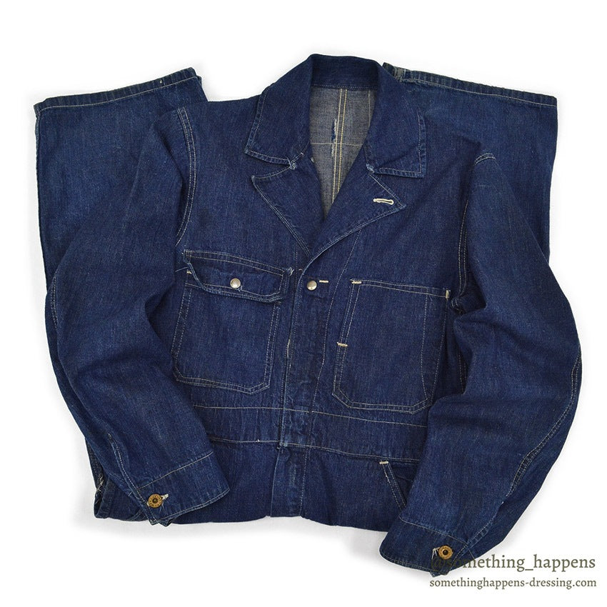 1940's UNKNOWN DENIM COVERALLS / DARK ...