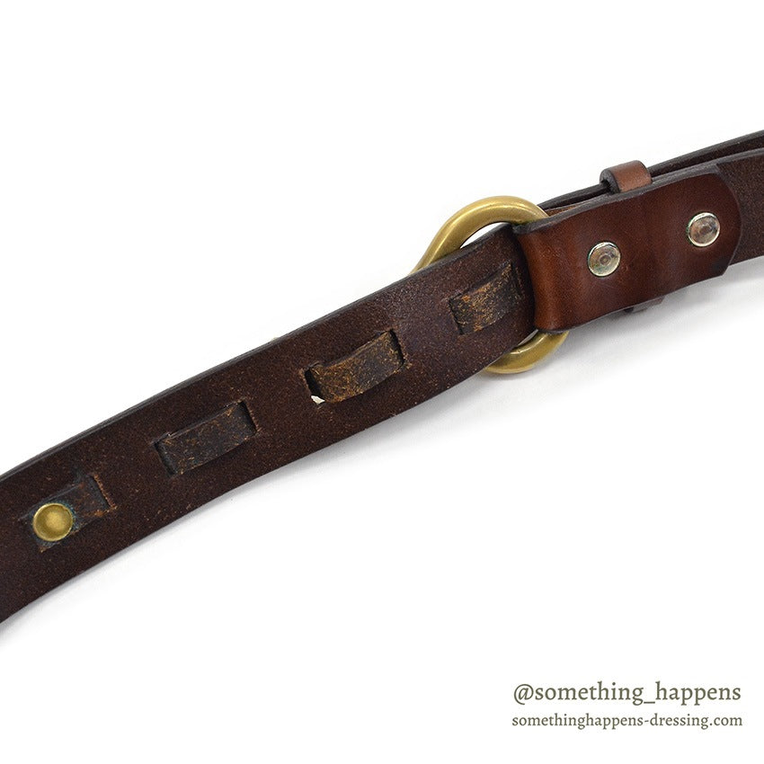 1980's~ ORVIS BRASS HOOK LEATHER BELT / BROWN...