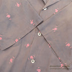 1950's GRAY/PINK JOCKEY PRINT S/S SHIRT ... M