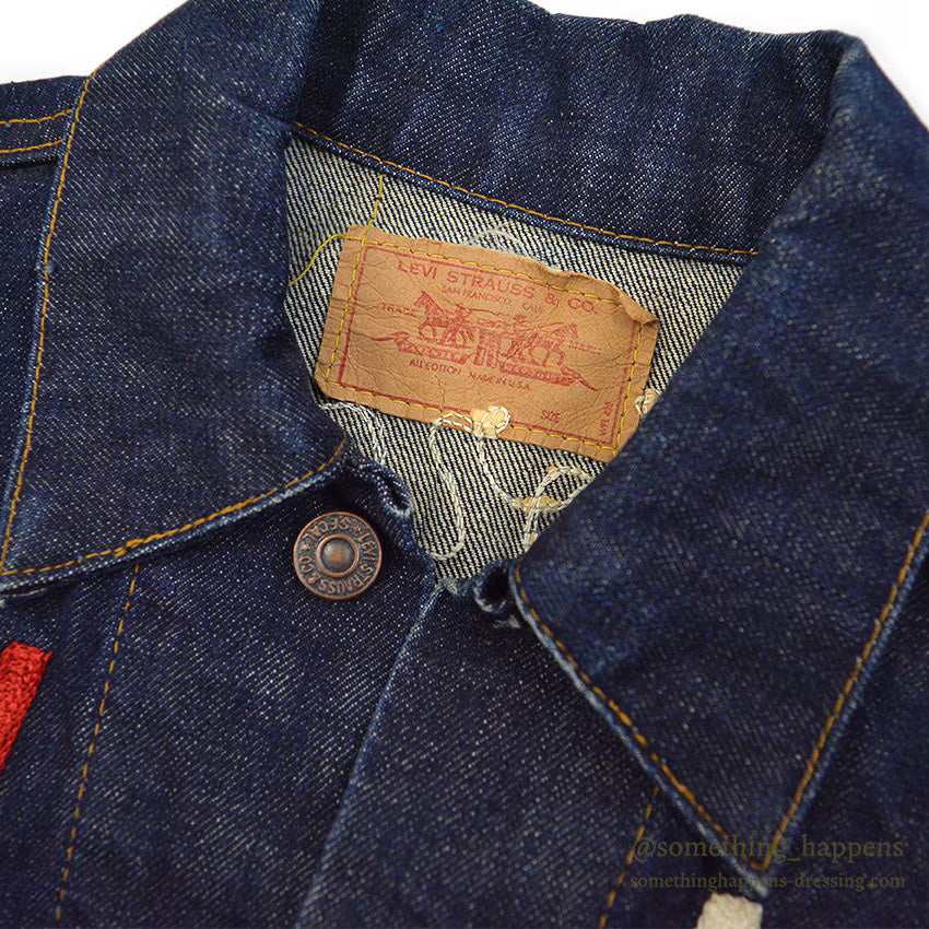 1960's~ LEVI'S 70505-0217 BIGE POW MIA EMBROIDERED DENIM JACKET / SPECIAL...