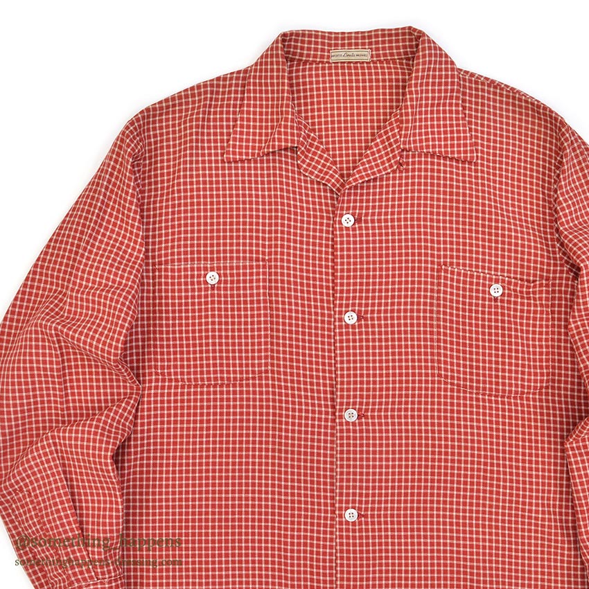 1950's LANELLA WEEKENDER RED/WHITE PLAID SHIRT ... ML