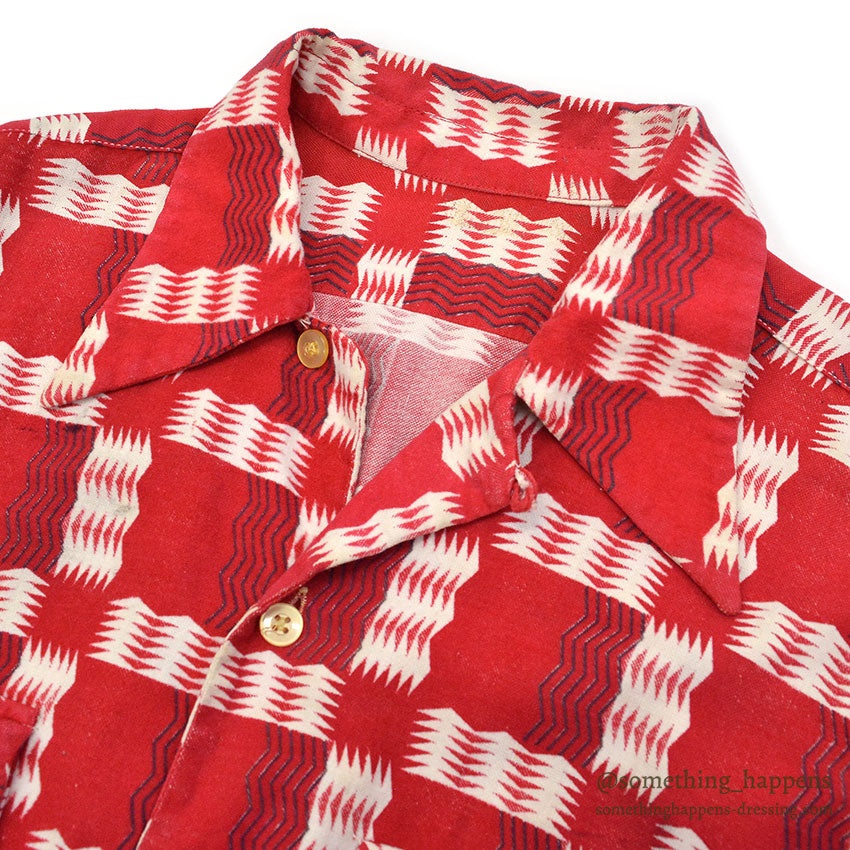 ~1950's GEOMETRIC ZIG ZAG PATTERN PRINT FLANNEL SHIRT...