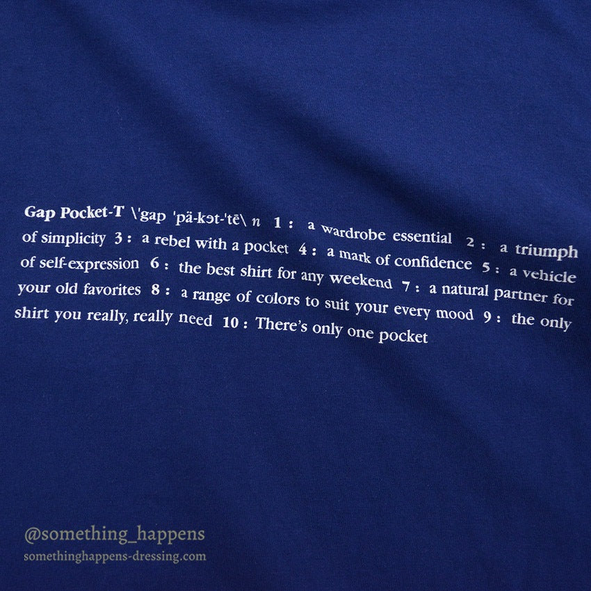 1990's~ GAP BACK PRINT POCKET T-SHIRT / BLUE ... M