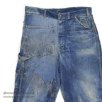 1960's MONEY BAK DENIM PAINTER PANTS SUN FADED / HAND SEWN REPAIRS ... W34/L29