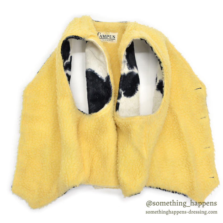 1960's CAMPUS ANIMAL PATTERN FAUX FUR BOA VEST... L