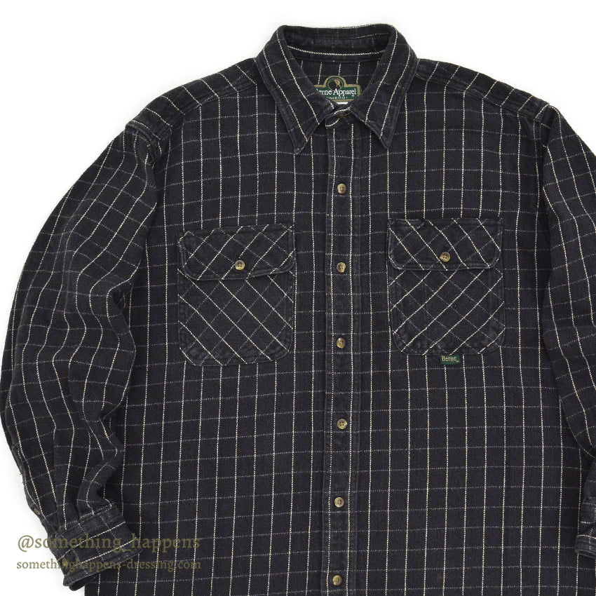 1990's BERNE BLACK COTTON HEAVY FLANNEL SHIRT... L