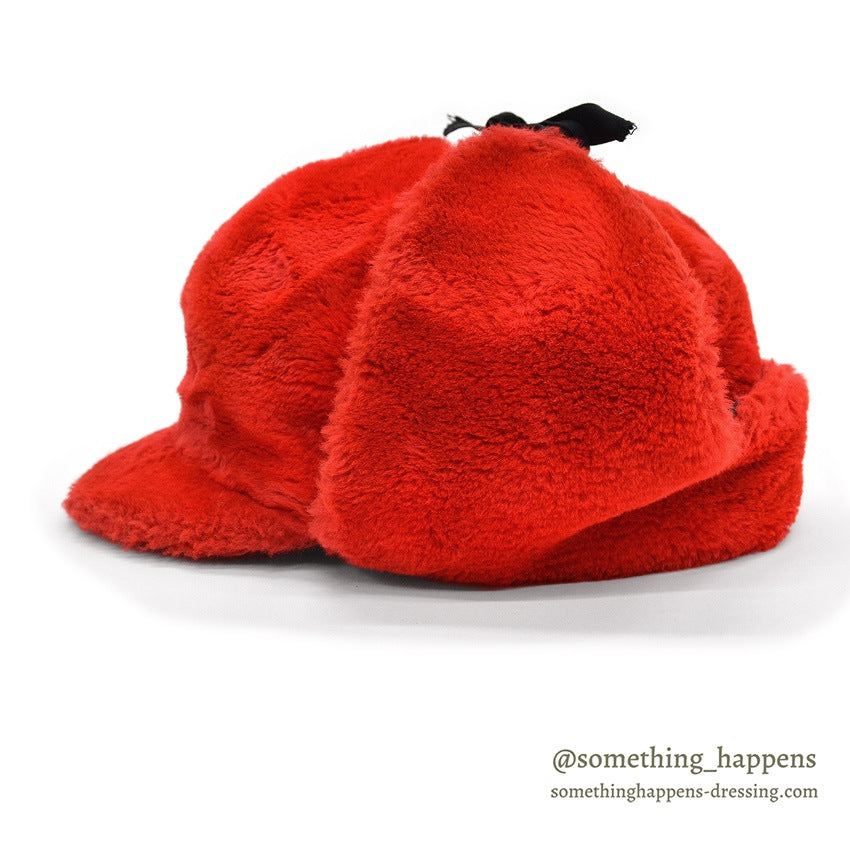 1960's~ RED FAUX FUR TRAPPER HAT...XL