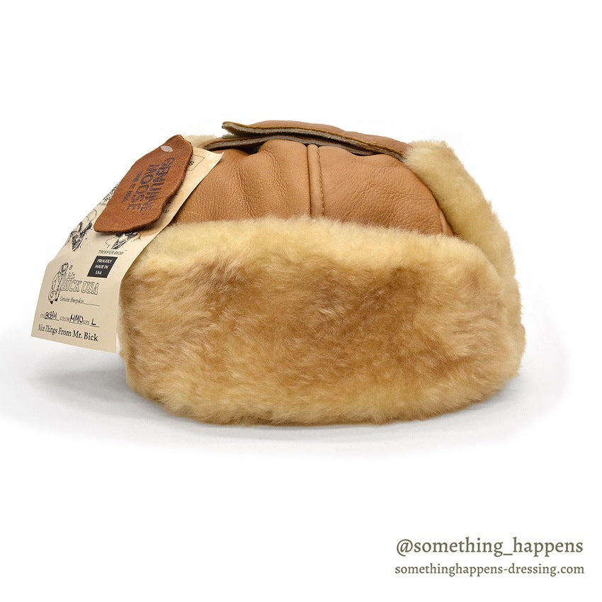 1980's~ DEADSTOCK BICK MOOSE LEATHER SHEARLING TRAPPER HAT...L