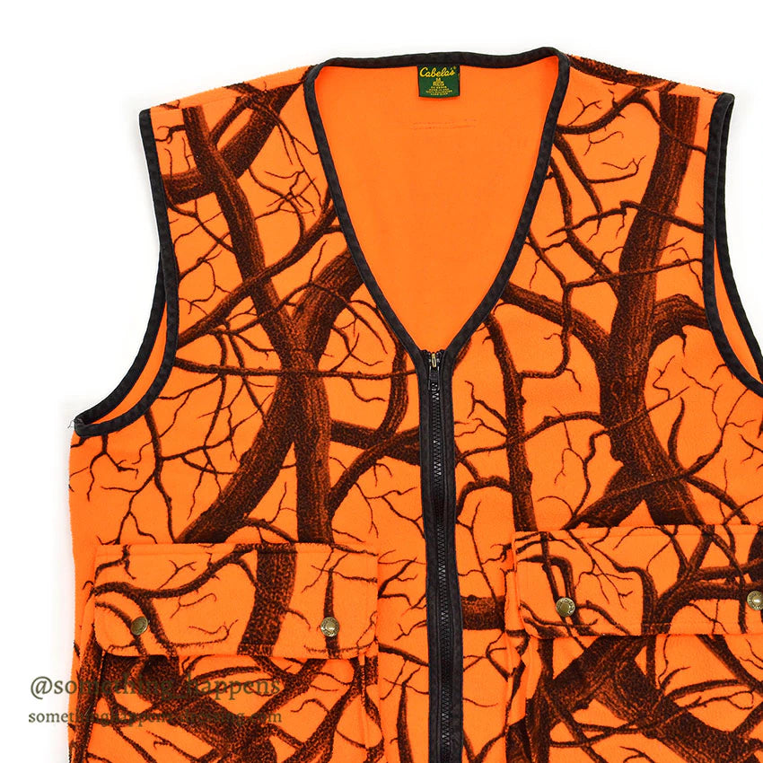 1990's CABELA'S TREE CAMO ORANGE FLEECE VEST...M