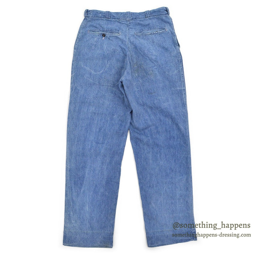 1960's UNKNOWN DENIM WORK TROUSERS / WESTERN COSTUME CO. ... W31/L31