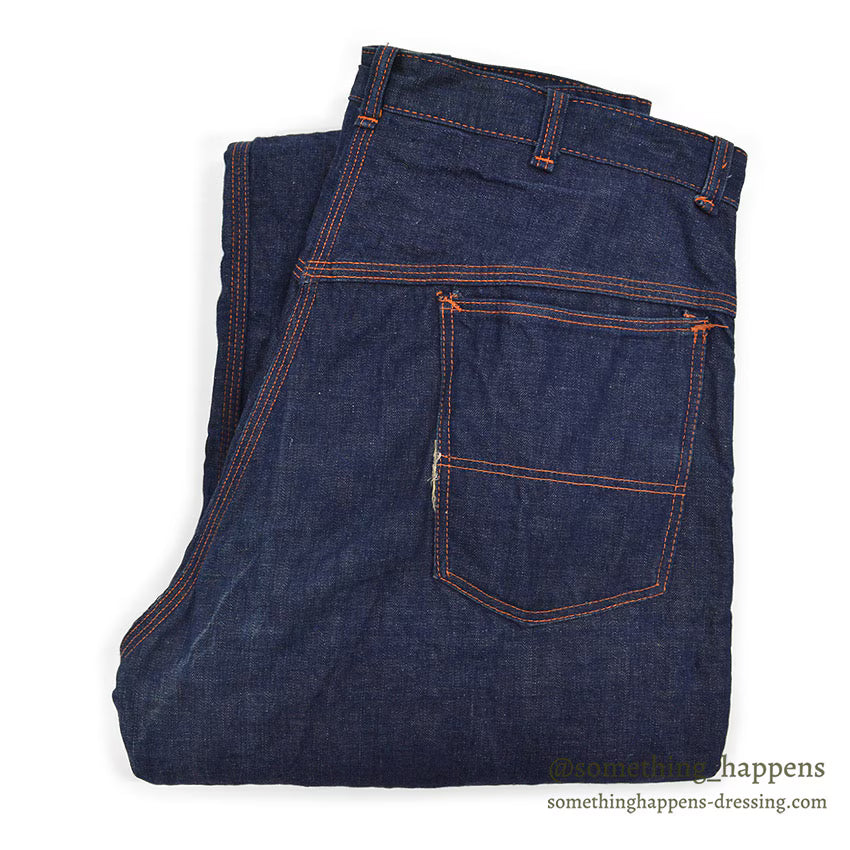 1950's UNKNOWN DOUBLE KNEE DENIM PAINTER PANTS / FLANNEL LINED ... W33/L30