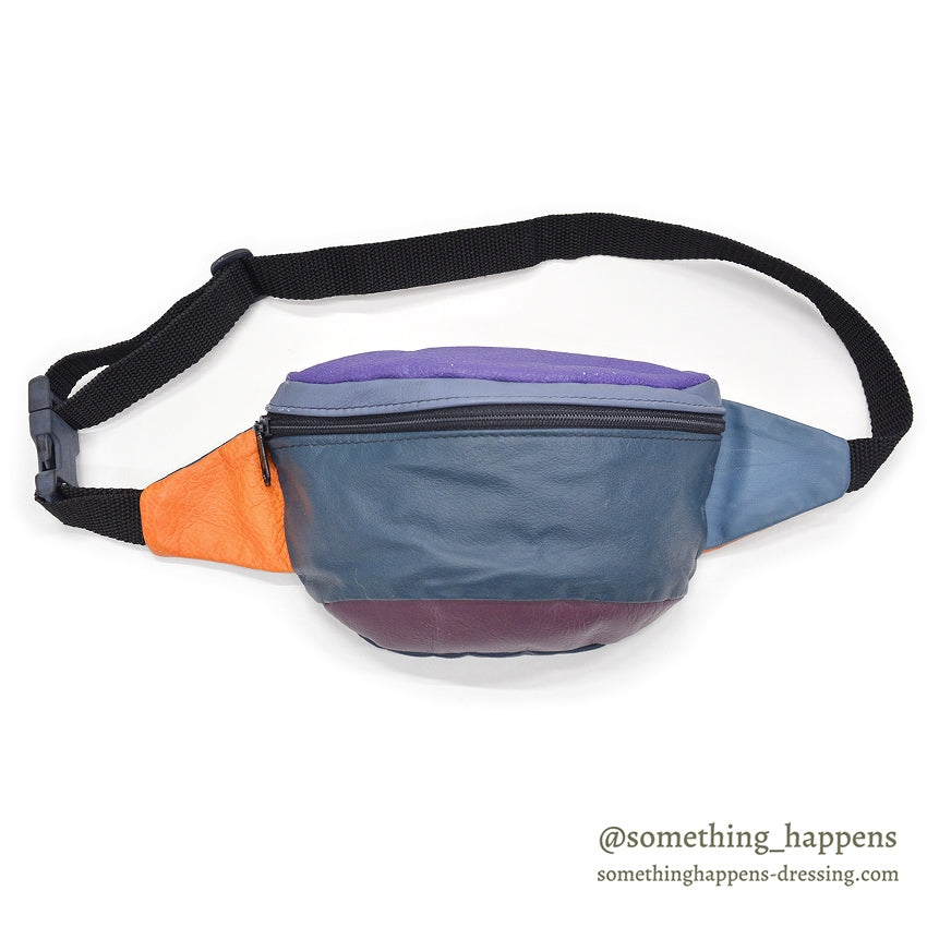 1990's MULTI COLOR PANEL LEATHER FANNY PACK / MADE IN USA...