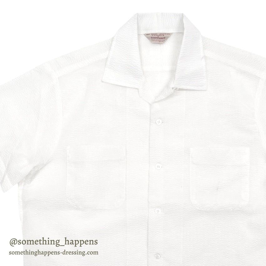 1960's DEADSTOCK TOWNCRAFT NYLON SEERSUCKER S/S SHIRT / WHITE ... L