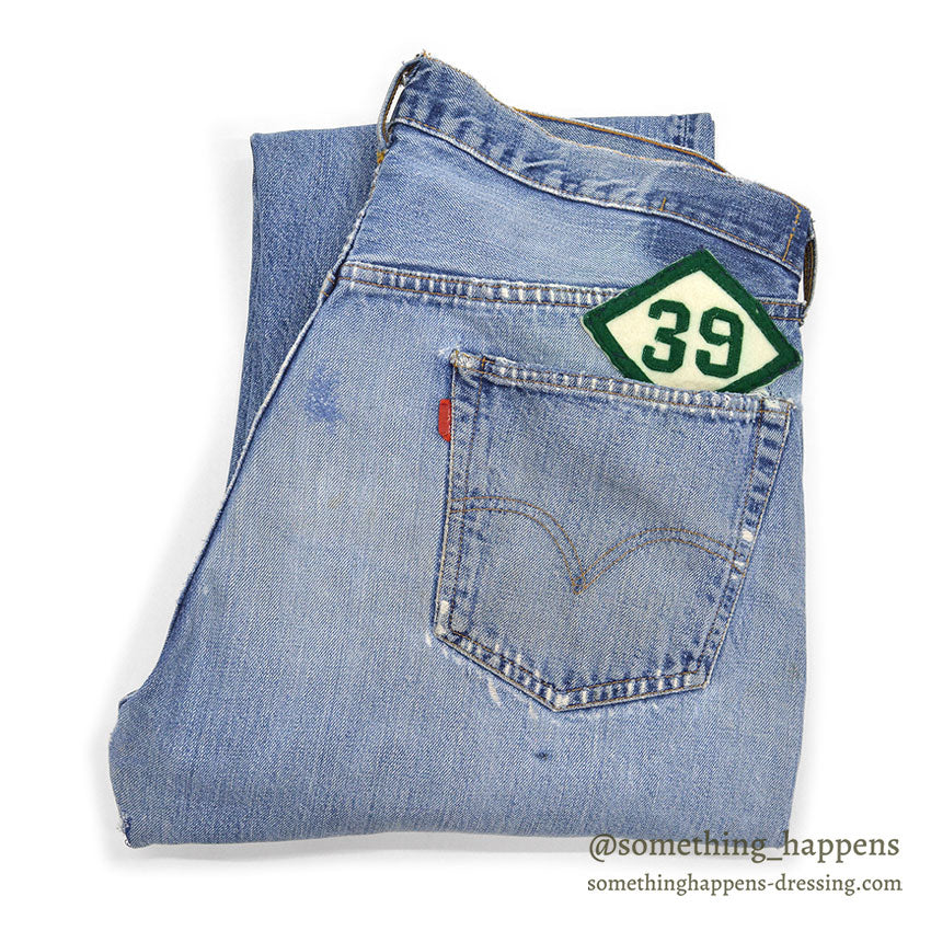 1960's LEVI'S 501 BIGE PATCHWORK / PERSONALIZED REPAIR ... W37/L29