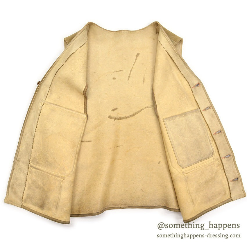 1950's~ OLD SPLIT LEATHER SUEDE HUNTING VEST / UNUSUAL POCKETS...