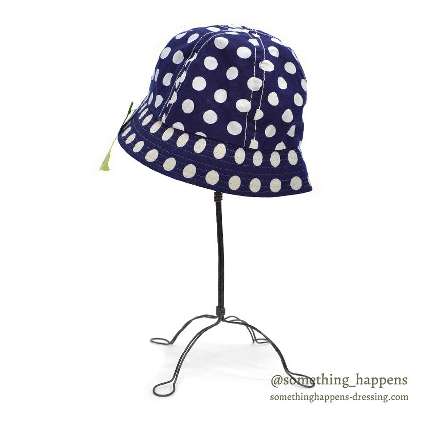 1970's DEADSTOCK MIDWAY POLKA DOTS HAT / NAVY...L