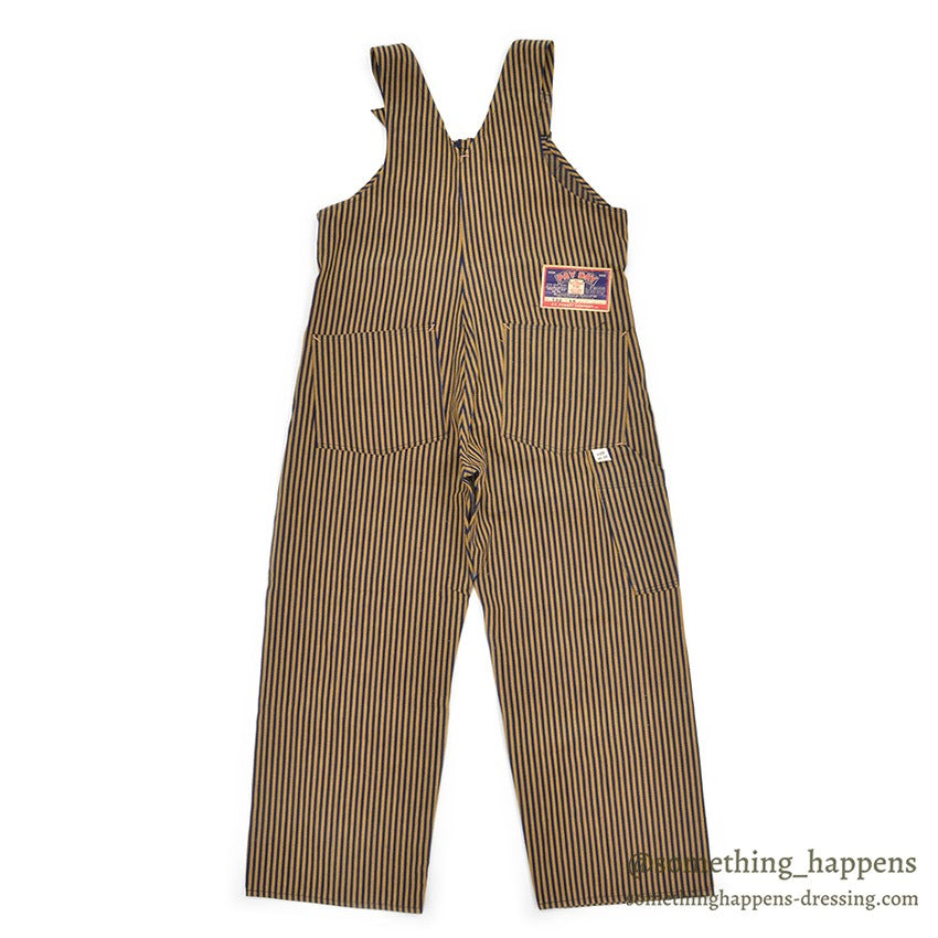 1940's DEADSTOCK PAYDAY WW2 BROWN EXPRESS STRIPED OVERALL / HIGH BACK ... W36/L30