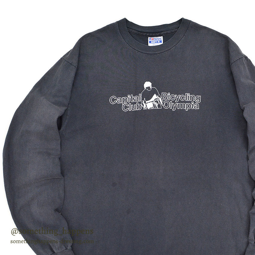 1980's~ HANES CAPITAL BICYCLING CLUB OLYMPIA L/S T-SHIRT / CUSTOMIZED POCKETS ... XL