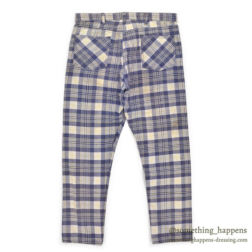 1960's INDIA MADRAS 5 POCKETS COTTON PANTS / TAPERED LEG ... W35/L29