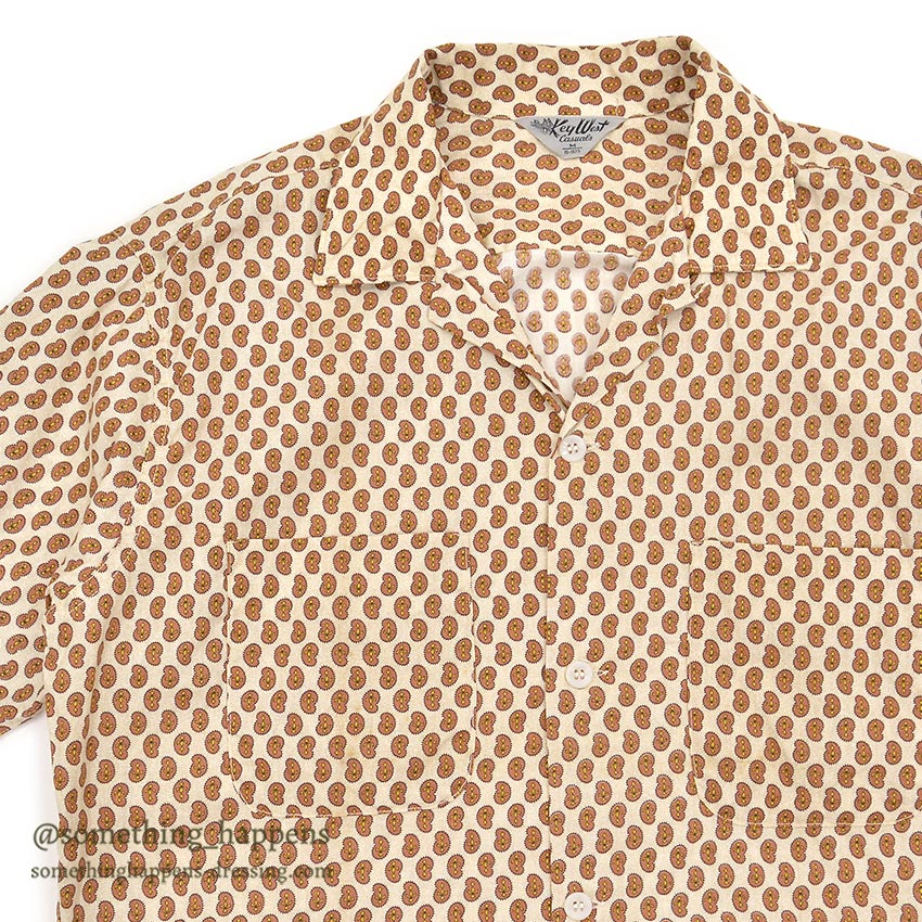 1960's KEY WEST PAISLEY-LIKE PATTERN SHIRT / BROWN ... M