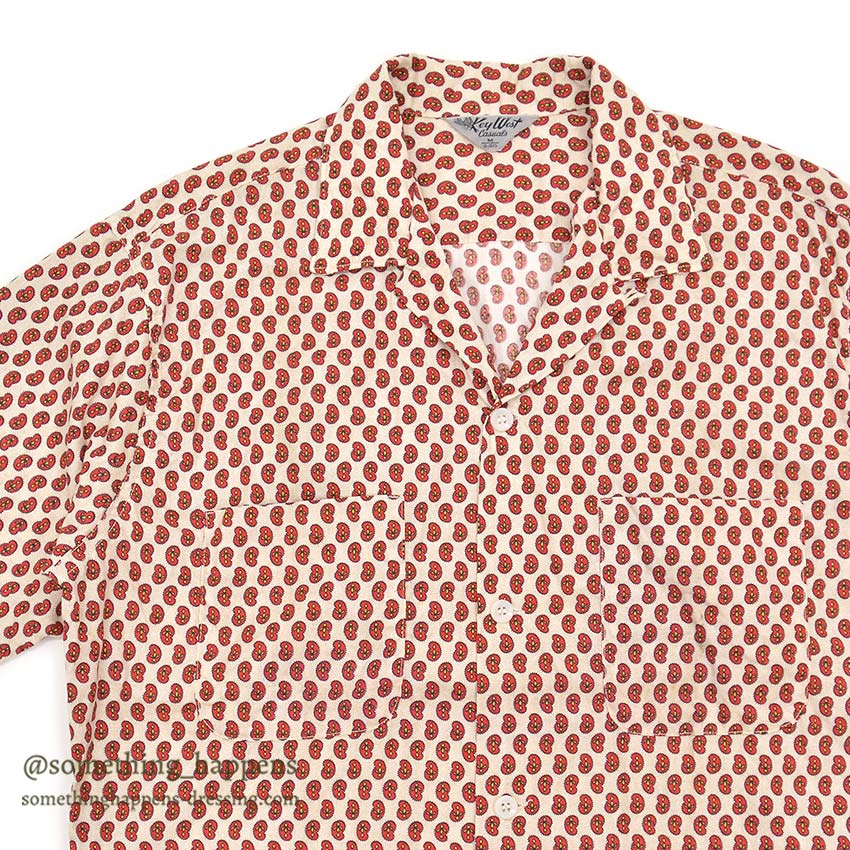 1960's KEY WEST PAISLEY-LIKE PATTERN SHIRT / RED... M