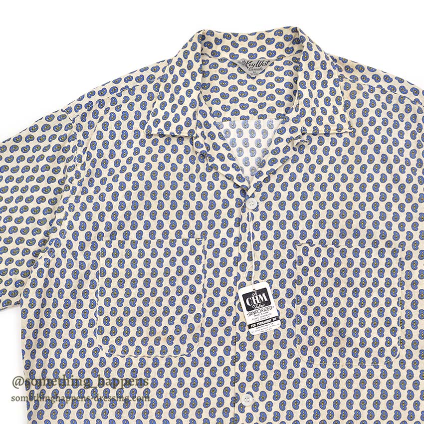 1960's KEY WEST PAISLEY-LIKE PATTERN SHIRT / BLUE ... M