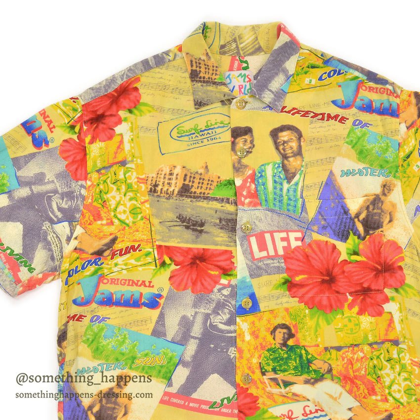 ~1990's JAMS WORLD POP ART RAYON ALOHA SHIRT...S
