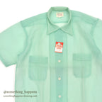 1950's~ DEADSTOCK DU PONT NYLON SEERSUCKER S/S SHIRT / MINT GREEN ... M
