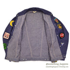 1970's DELUXE SPORTSWEAR VAD DYED DENIM JACKET / LOTS OF PATCHES ... M