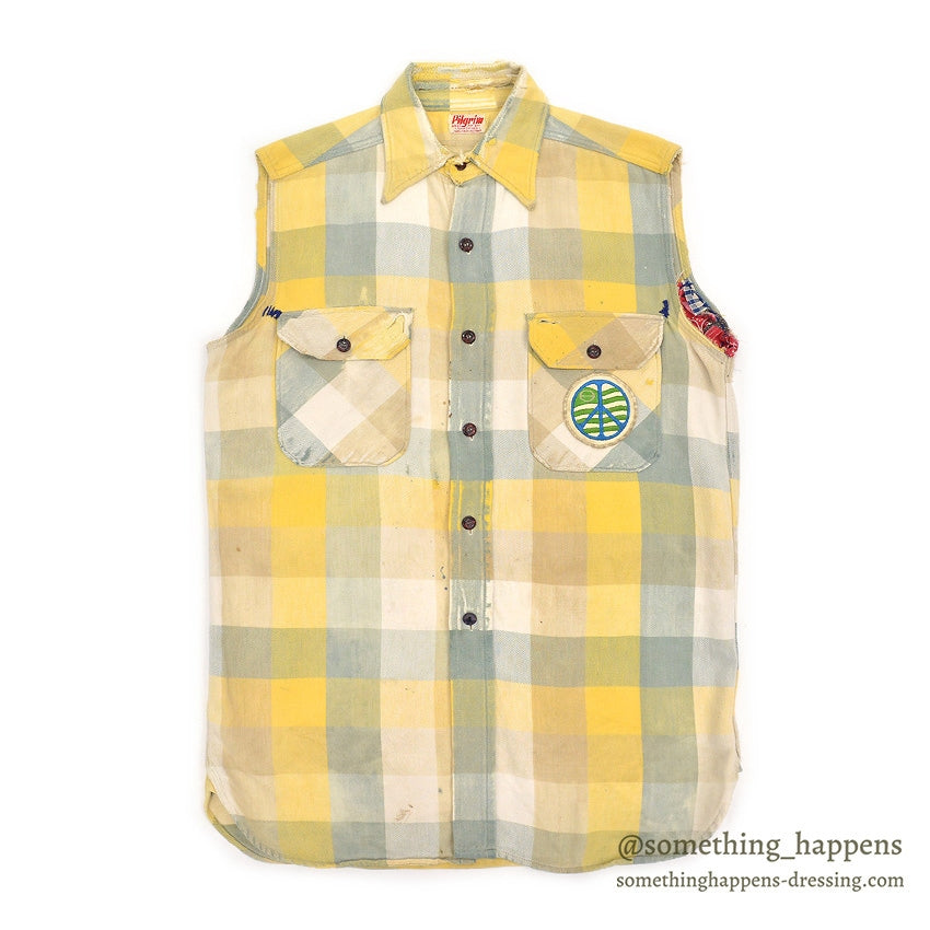 1950's PILGRIM BLOCK PLAID FLANNEL VEST / CUT OFF...