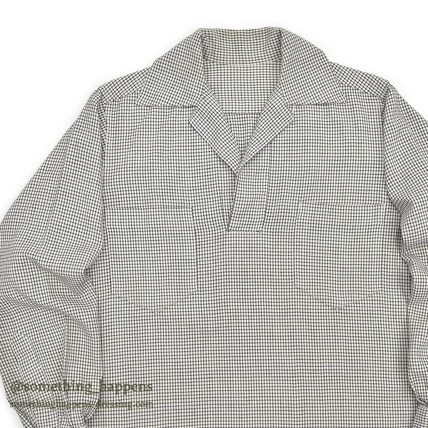 1950's BLACK / WHITE PLAID PULLOVER RAYON SHIRT...