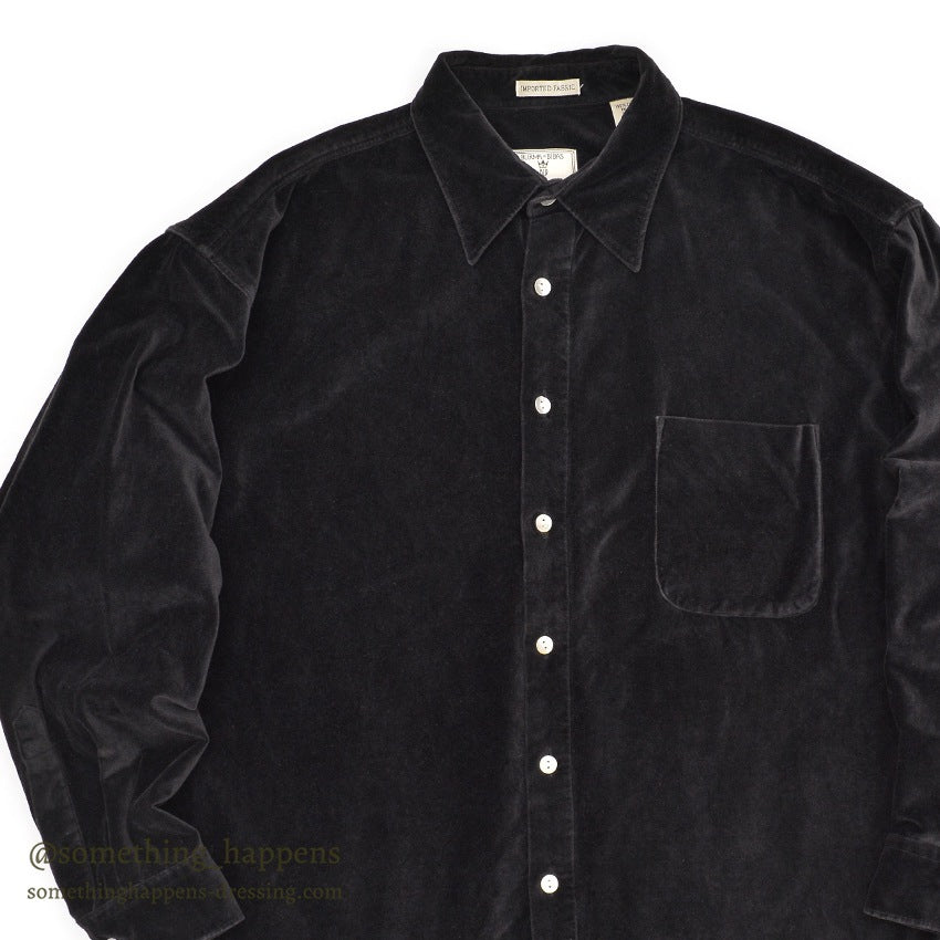 1980's~ BURMA BIBAS BLACK VELOUR SHIRT ... L