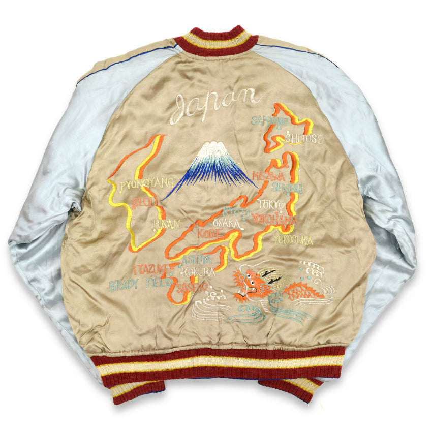 1950s JAPAN SOUVENIR JACKET (Sukajan) Beige with Speed ​​Zipper...