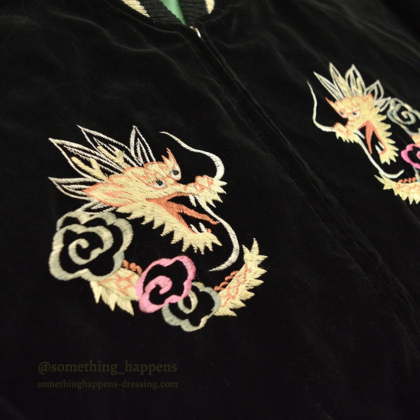 1950s JAPAN SOUVENIR JACKET (Sukajan) - Black Velvet - Japan Map - Maiko (Geisha)...