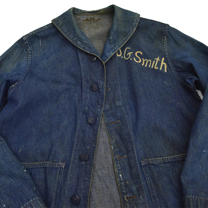 1940s US Navy Shawl Collar Denim Jacket, Dark Navy, Multiple Stencils...