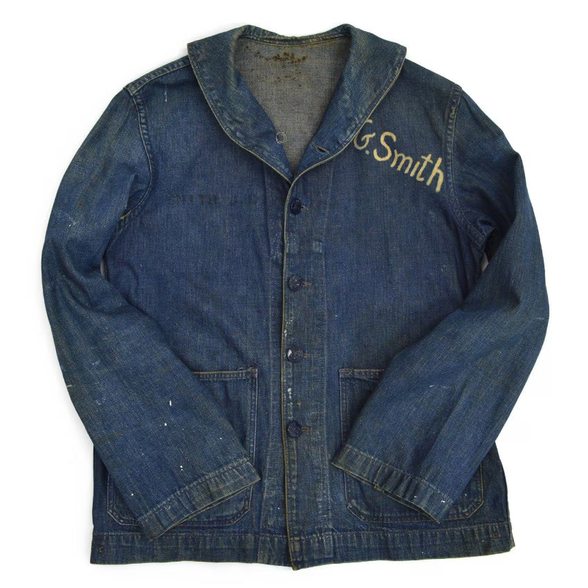 1940s US Navy Shawl Collar Denim Jacket, Dark Navy, Multiple Stencils...