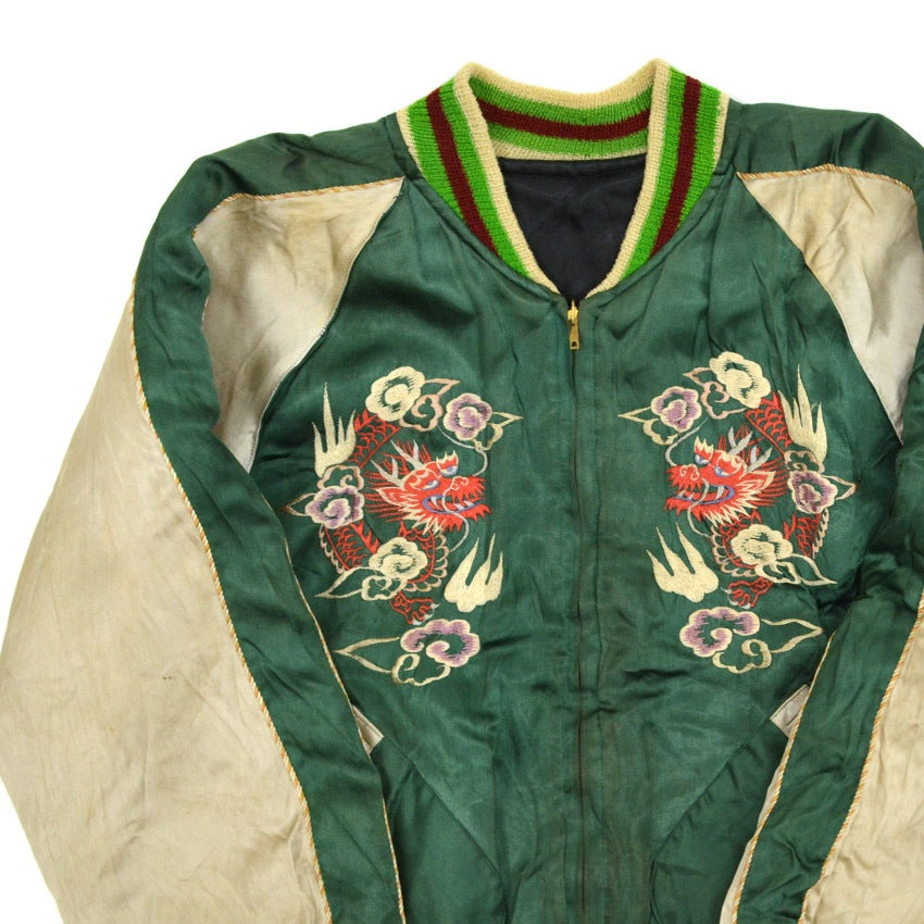 1940s- JAPAN SOUVENIR JACKET (Sukajan) with double-sided patch pockets and TOYO zipper...