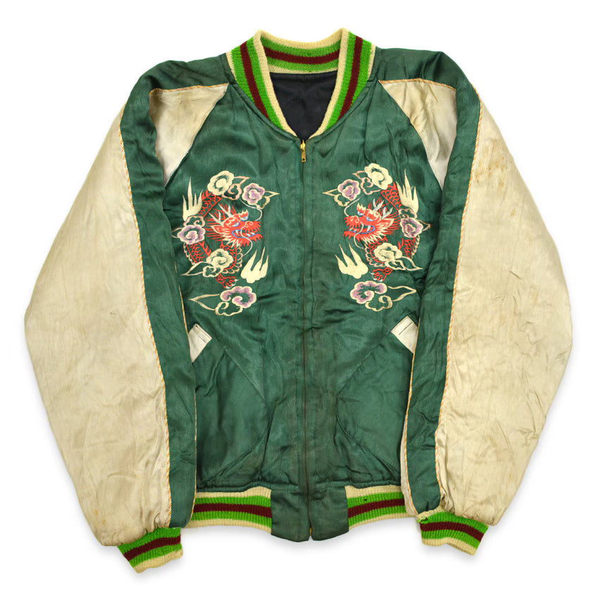 1940s- JAPAN SOUVENIR JACKET (Sukajan) with double-sided patch pockets and TOYO zipper...