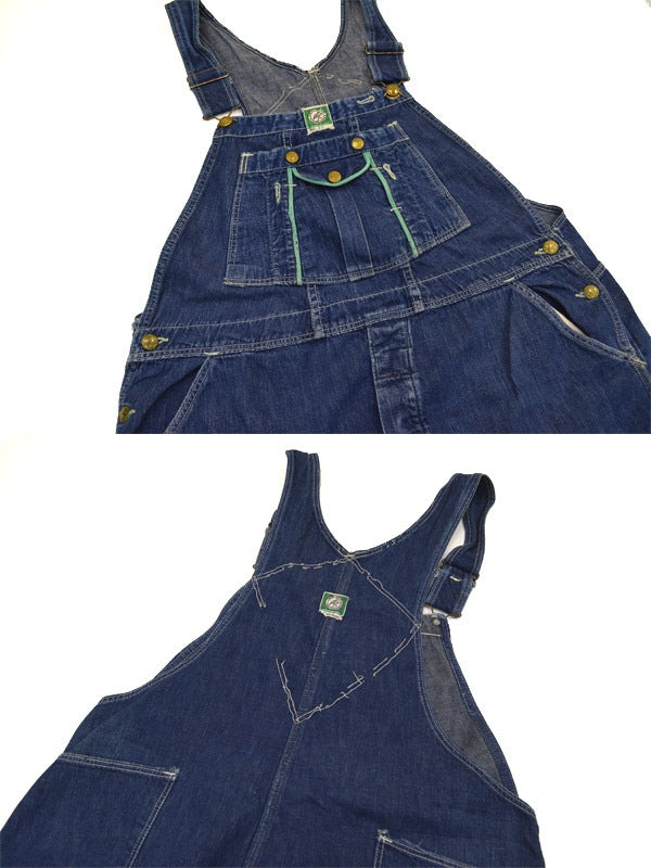 40's HAWKBRAND デニムオーバーオール グリーンパイピングステッチ SIZE W40
