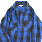 70's FIVE BROTHER Block Check Blue x Black Flannel Shirt ... M