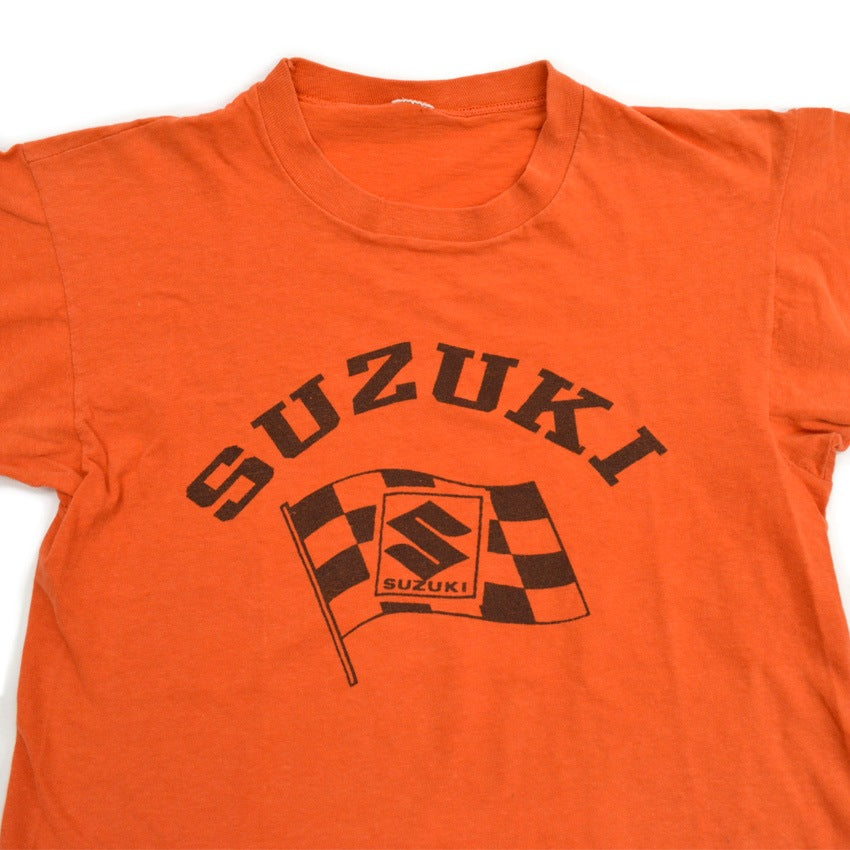 70's 'SUZUKI' checkerboard flag print T-shirt...