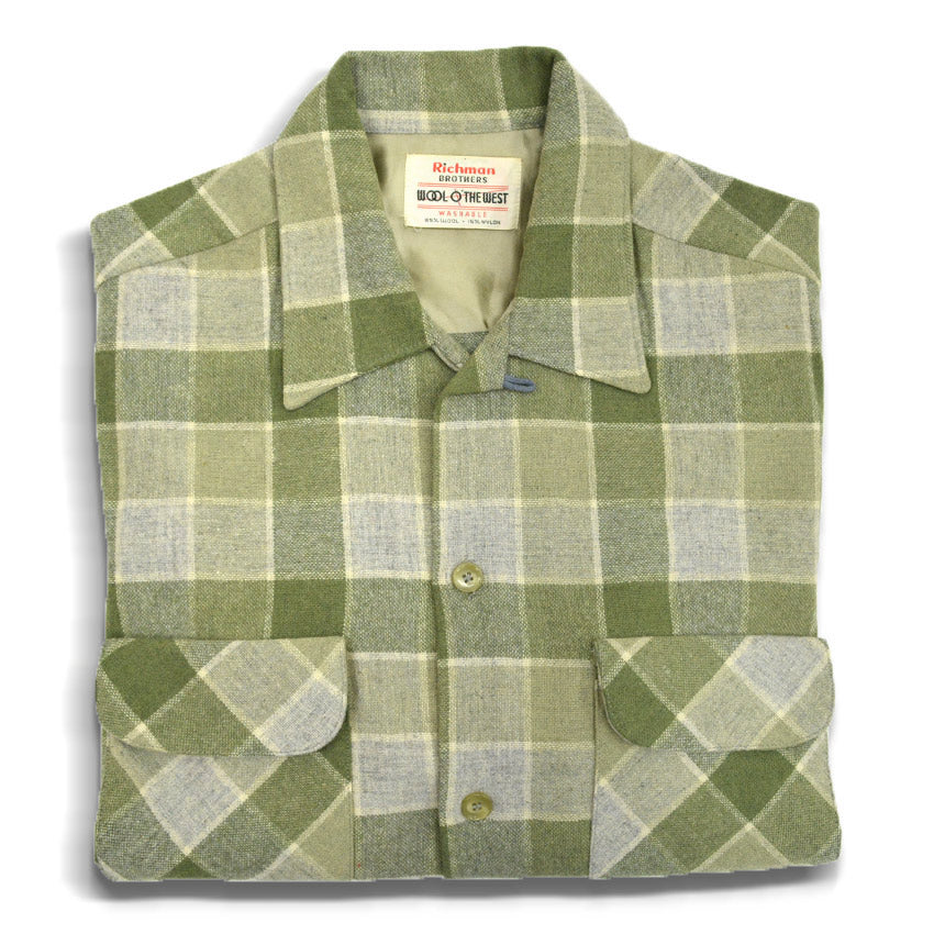 50's Richman BROTHERS Green×Gray wool check shirts... M