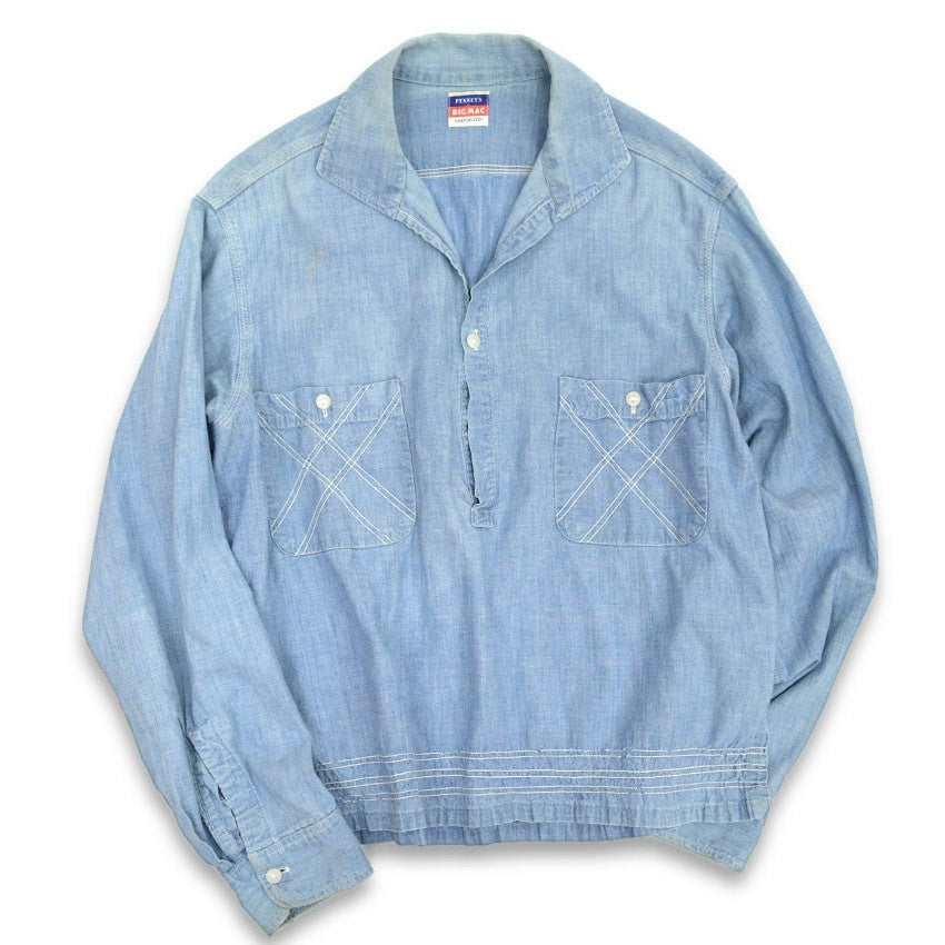 50's BIGMAC PENNEY'S Italian Collar Chambray Shirts...