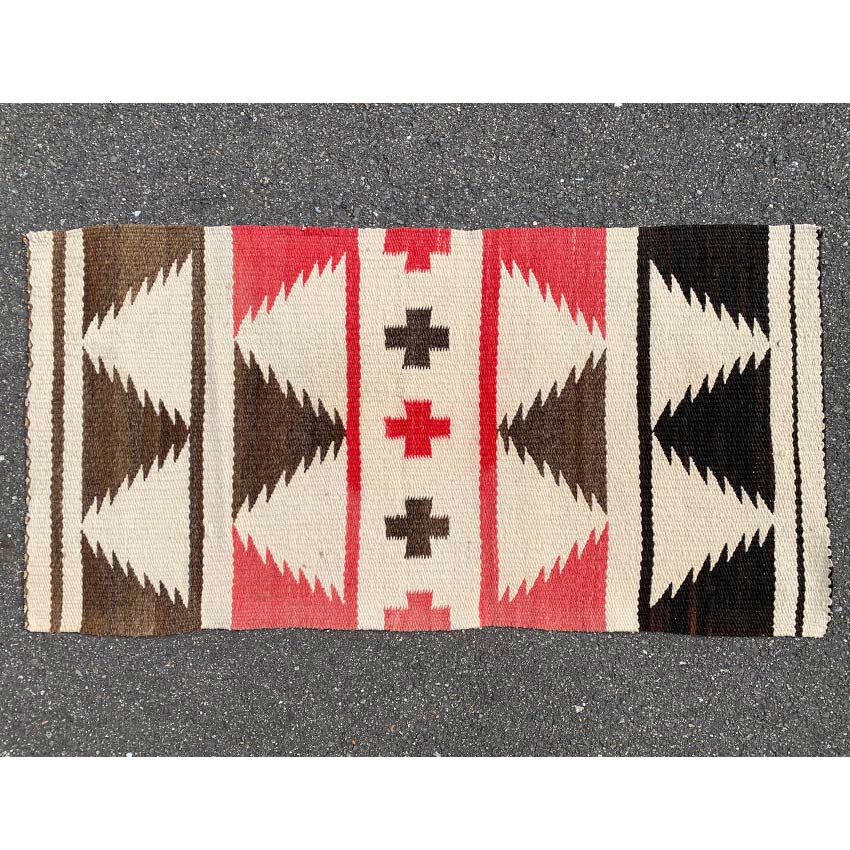 Circa 1940's Navajo Rug Cross Black and Brown Side...