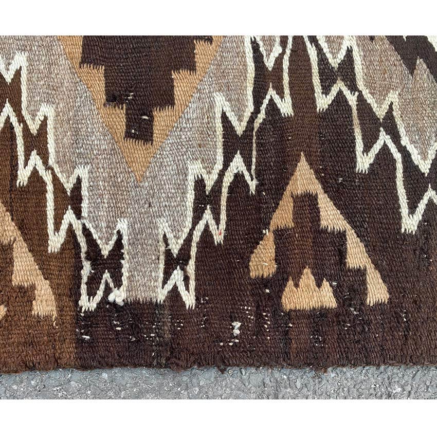 c.1920's Navajo Rug Brown Lightning Bolt Gray Field...