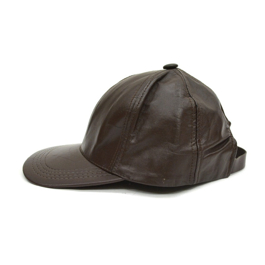 1980's DARK BROWN LEATHER CAP...