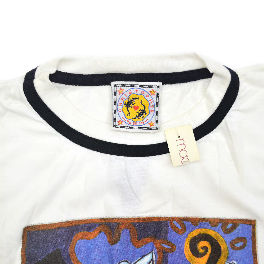 1980's~ Deadstock CHRISTPHER NEW Folk Art T-shirt ... XL
