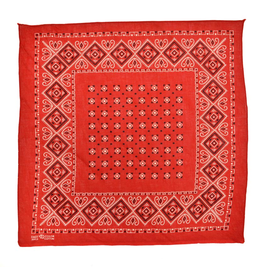 DEADSTOCK ELEPHANT BRAND BANDANA RED Geometric Pattern Upper Nose... Set of 2